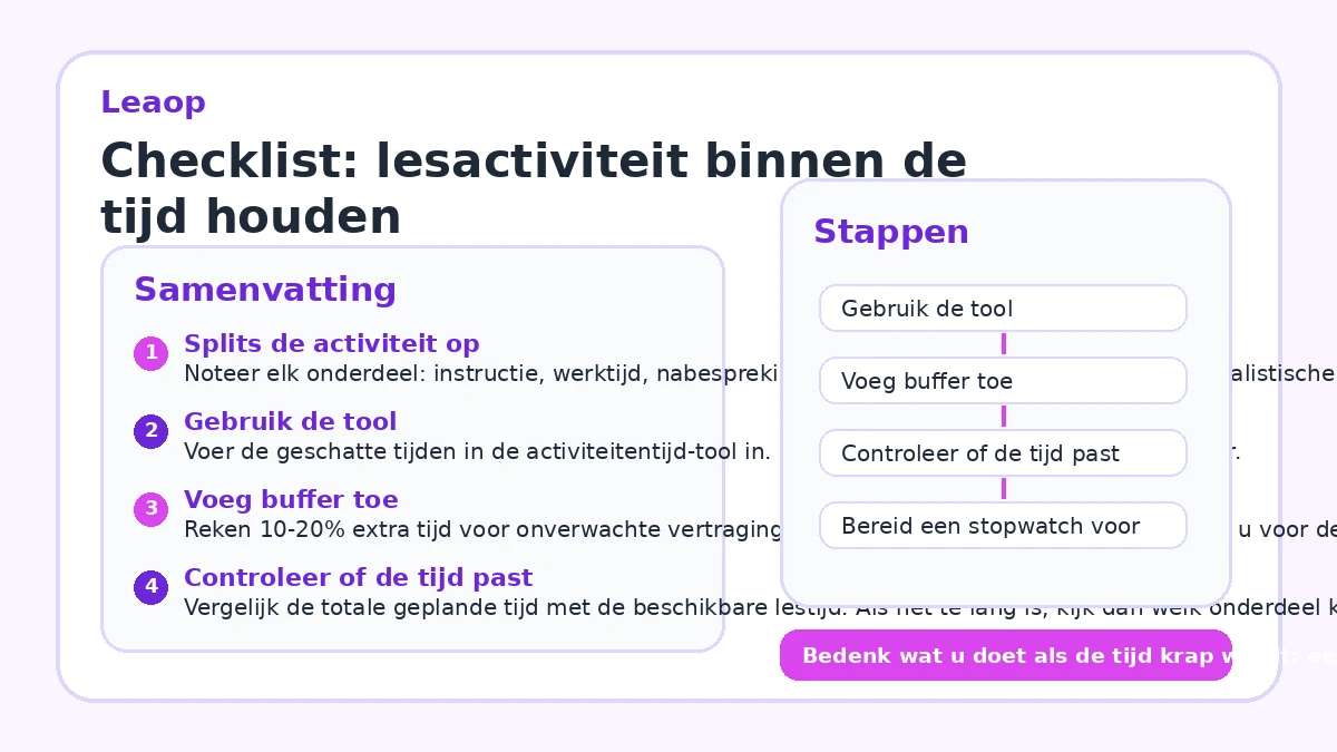 Checklist: lesactiviteit binnen de tijd houden